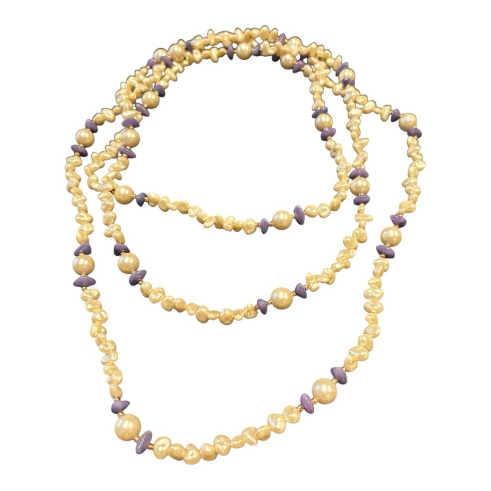 Vintage Freshwater Pearl & Purple Bead Long Necklace – 64” Layered Boho JB7